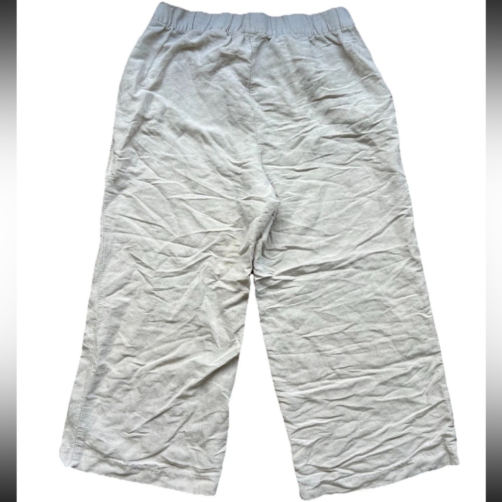 H&M Linen Blend Elastic Waist Cropped Pants Womens M Neutral Coastal Grandmother - Picture 3 of 6
